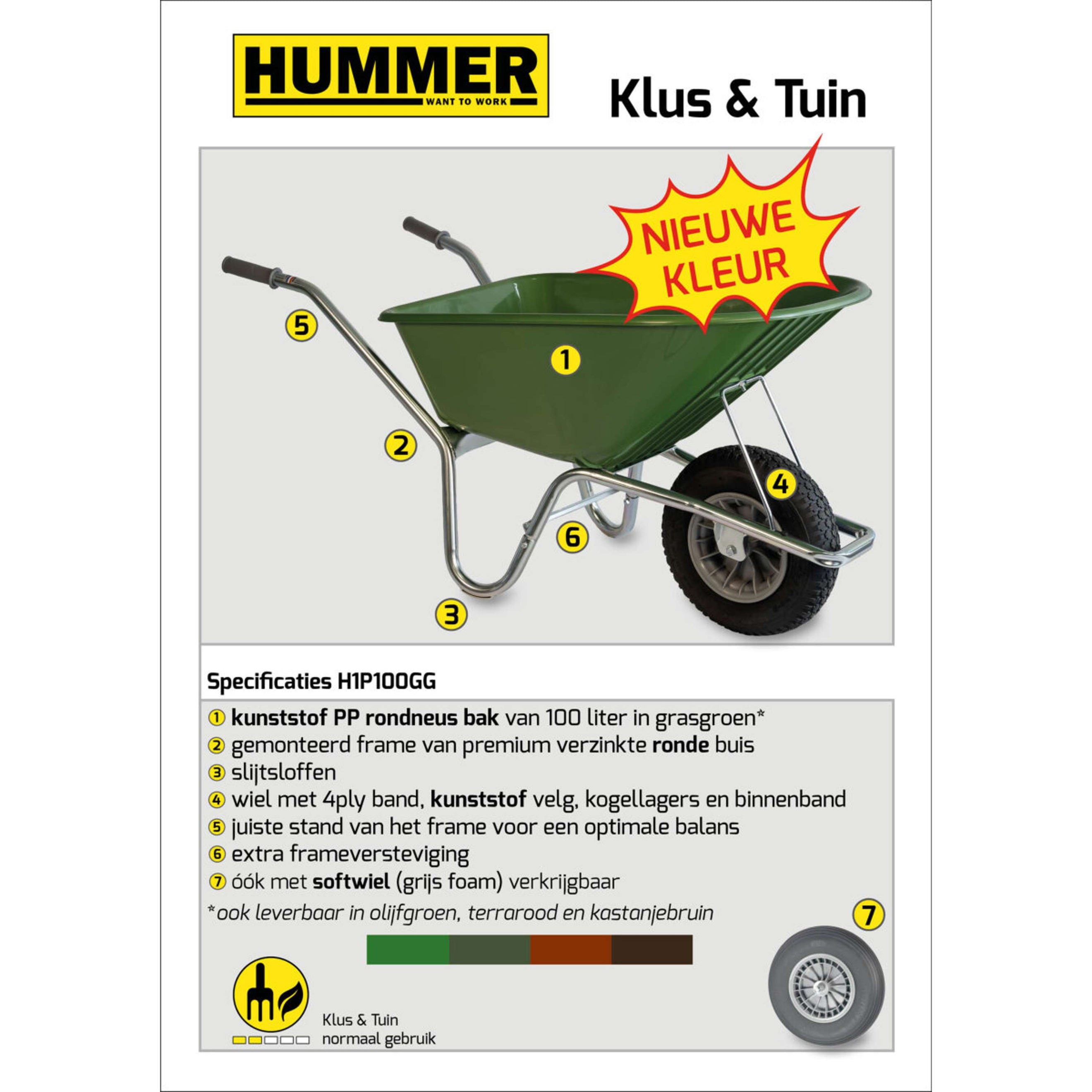 Hummer Schubkarren Luftreifen Grasgroen