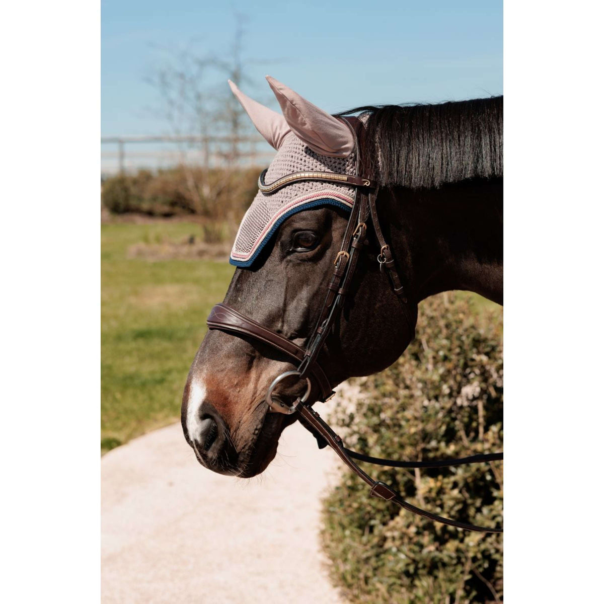 Kentucky Horsewear Fliegenhaube Wellington Pied-de-Poule Bordeaux/Navy