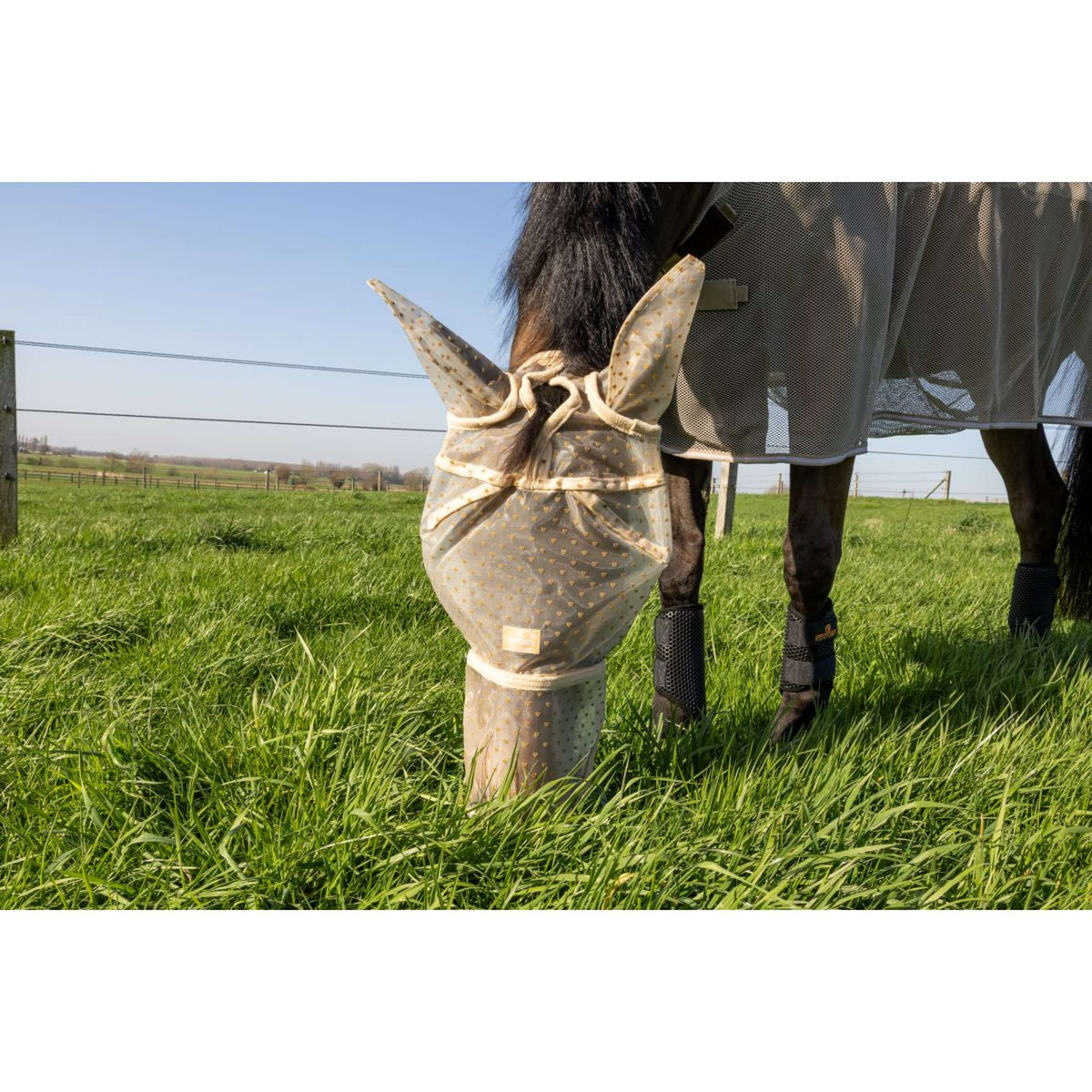 Kentucky Fliegenmaske Heart mit Ohren und Nase Beige