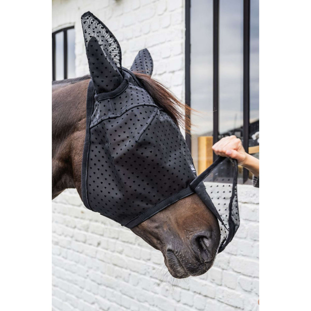 Kentucky Fliegenmaske Heart mit Ohren und Nase Schwarz