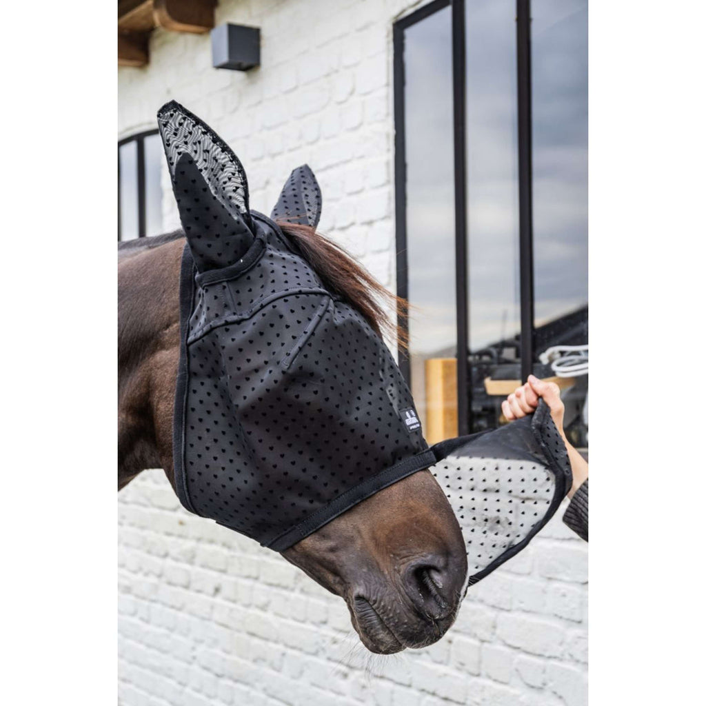 Kentucky Fliegenmaske Heart mit Ohren und Nase Schwarz