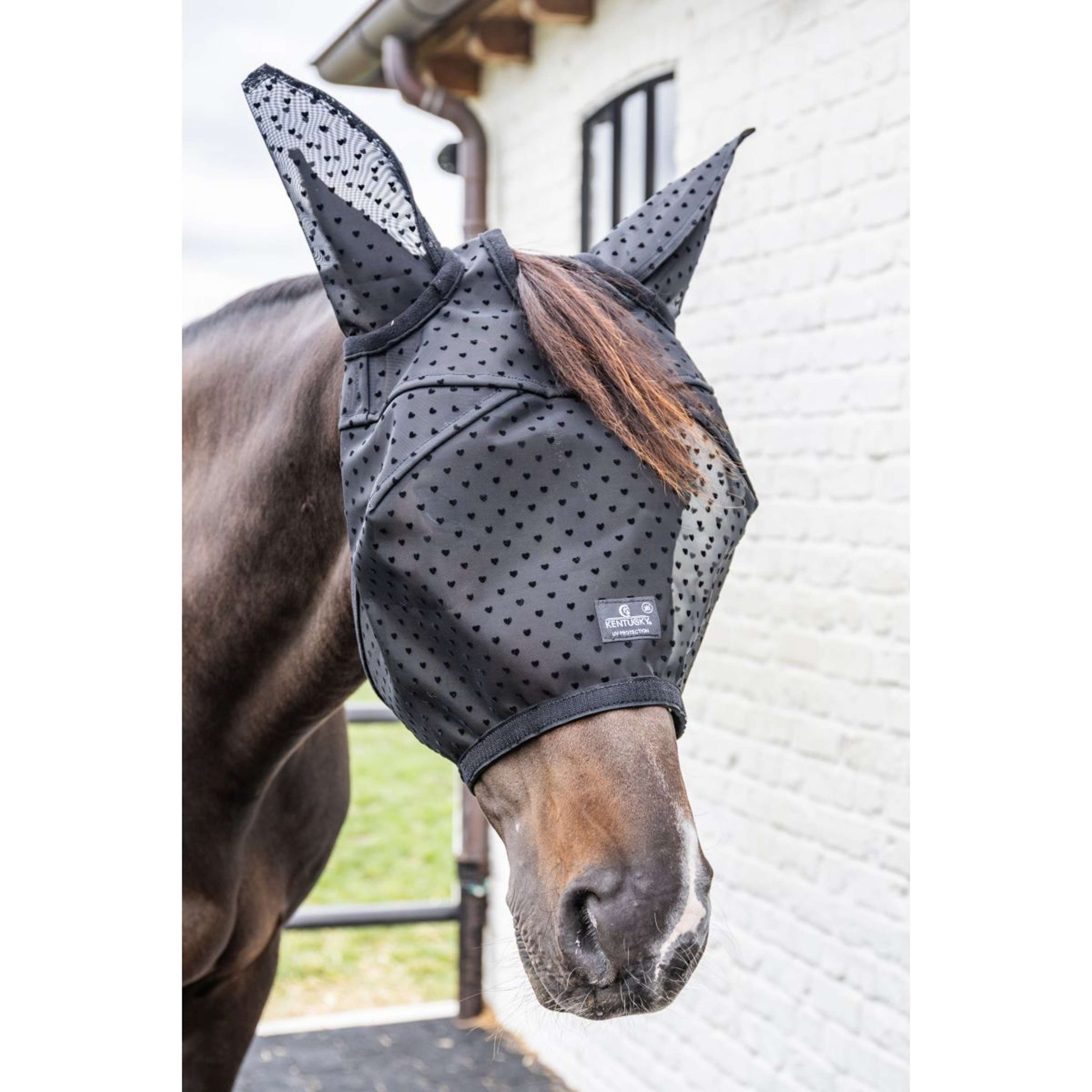 Kentucky Fliegenmaske Heart mit Ohren und Nase Schwarz