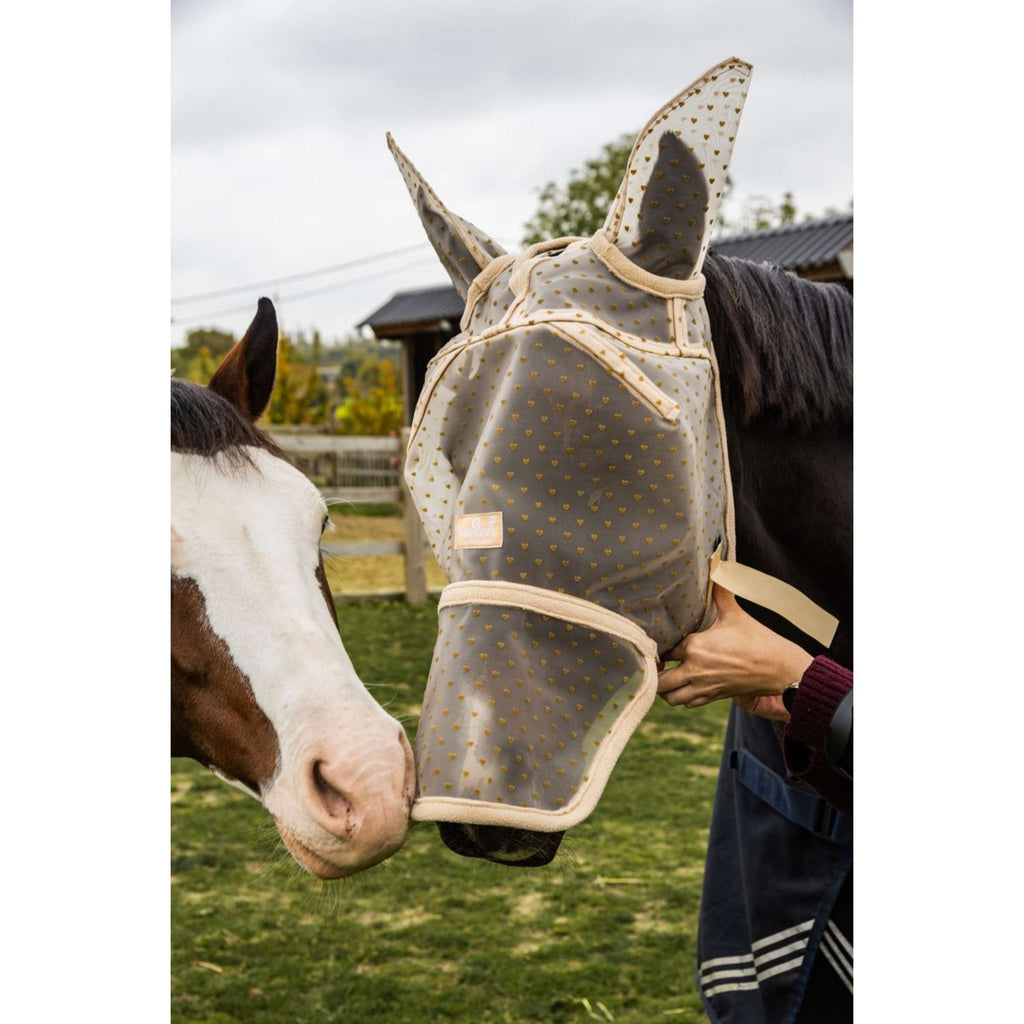 Kentucky Fliegenmaske Heart mit Ohren und Nase Beige
