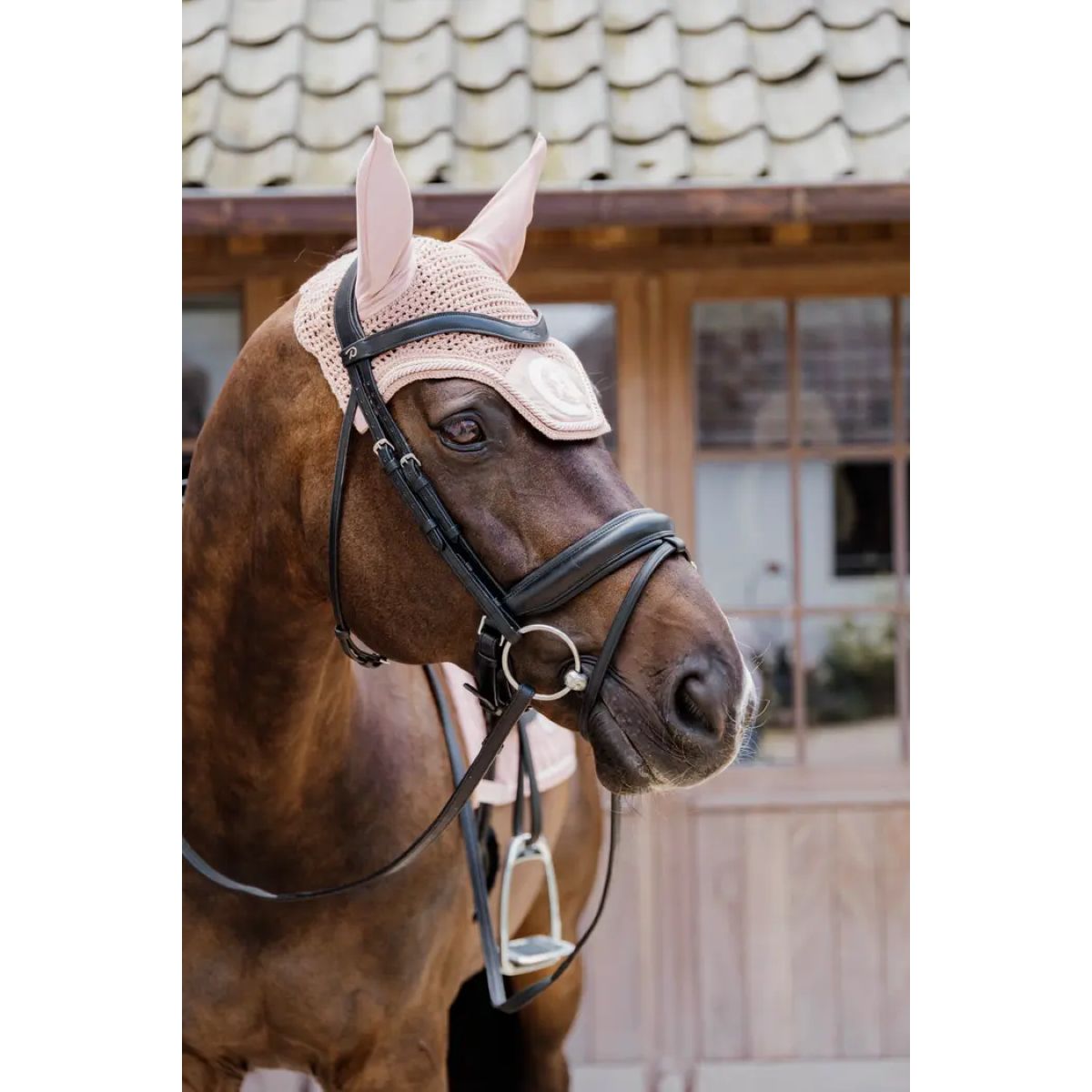 Kentucky Horsewear Fliegenhaube Wellington 3D Logo Altrosa