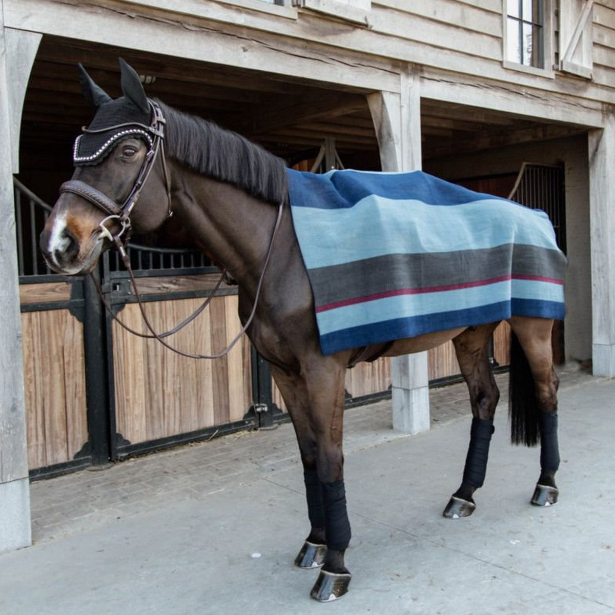 Kentucky Fleecedecke Heavy Square Stripes Navy/Grau Dots