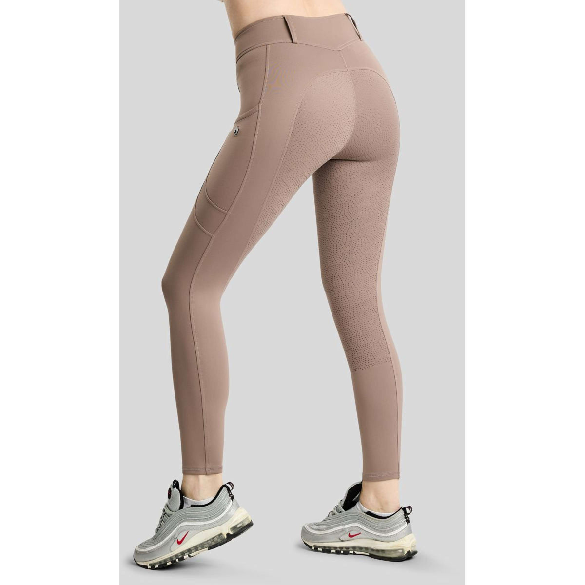 Montar Thermo-Reitleggings MoAddie Hybrid Gun Metal Logo Full Grip Nougat Brown