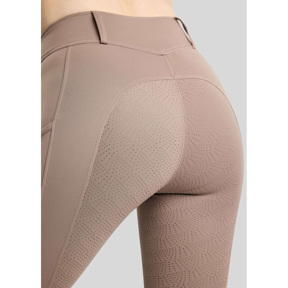 Montar Thermo-Reitleggings MoAddie Hybrid Gun Metal Logo Full Grip Nougat Brown