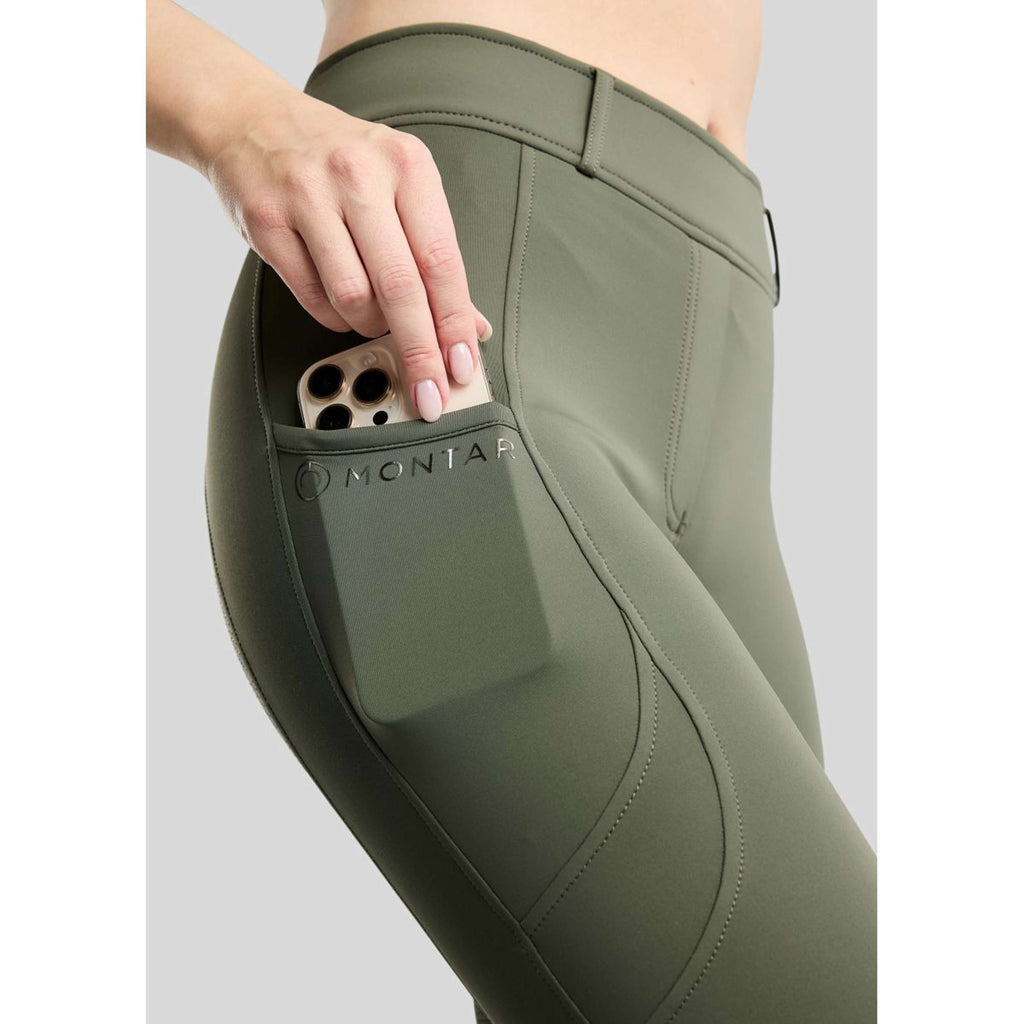 Montar Thermo-Reitleggings MoAddie Hybrid Gun Metal Logo Full Grip Forest Green