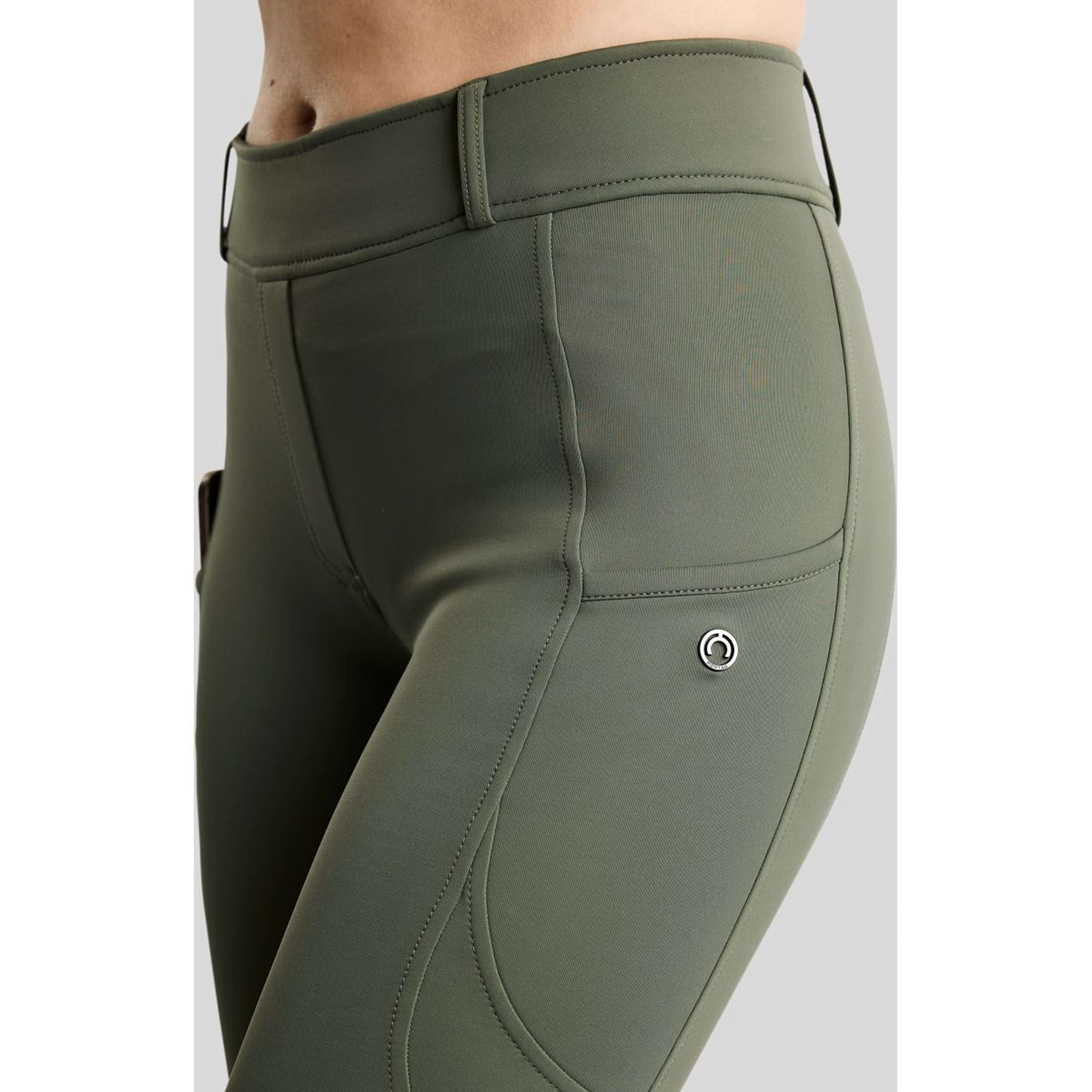 Montar Thermo-Reitleggings MoAddie Hybrid Gun Metal Logo Full Grip Forest Green