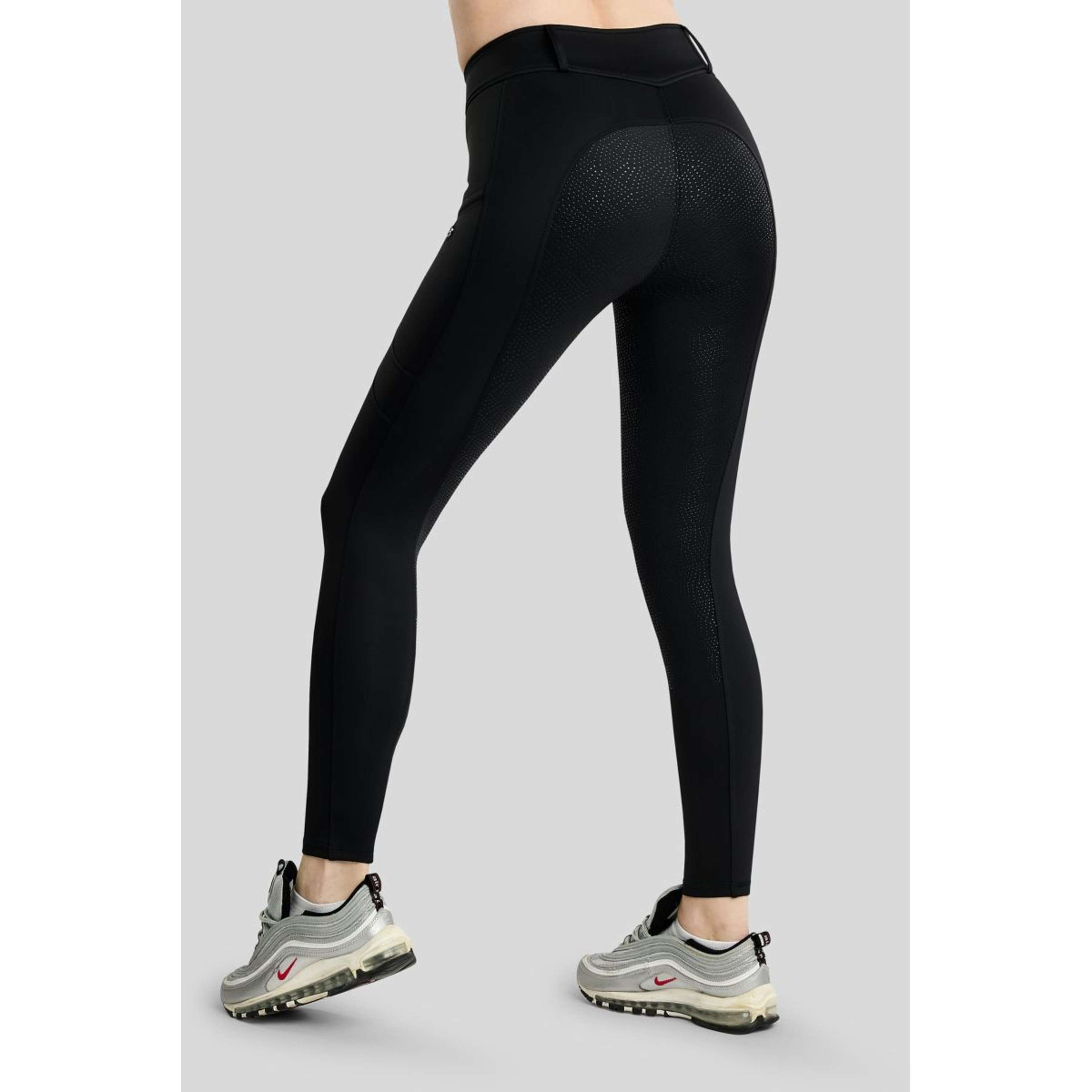 Montar Thermo-Reitleggings MoAddie Hybrid Gun Metal Logo Full Grip Schwarz