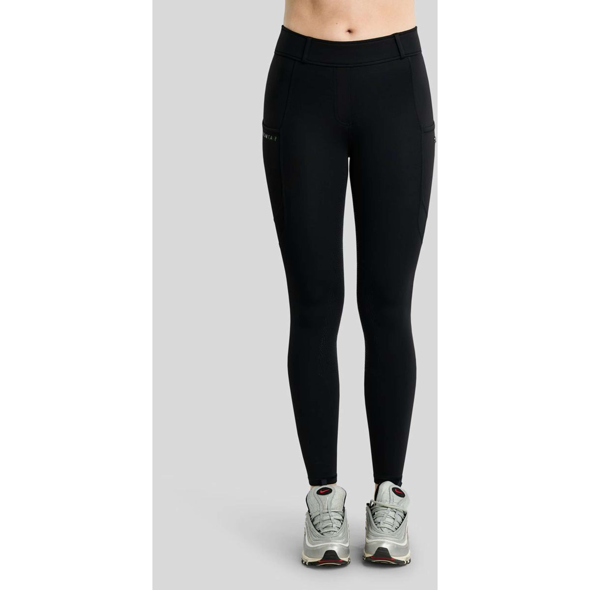Montar Thermo-Reitleggings MoAddie Hybrid Gun Metal Logo Full Grip Schwarz