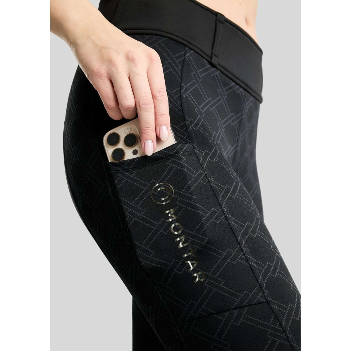 Montar Thermo-Reitleggings MoLeia Lumber Check All Over Printed Full Grip Schwarz