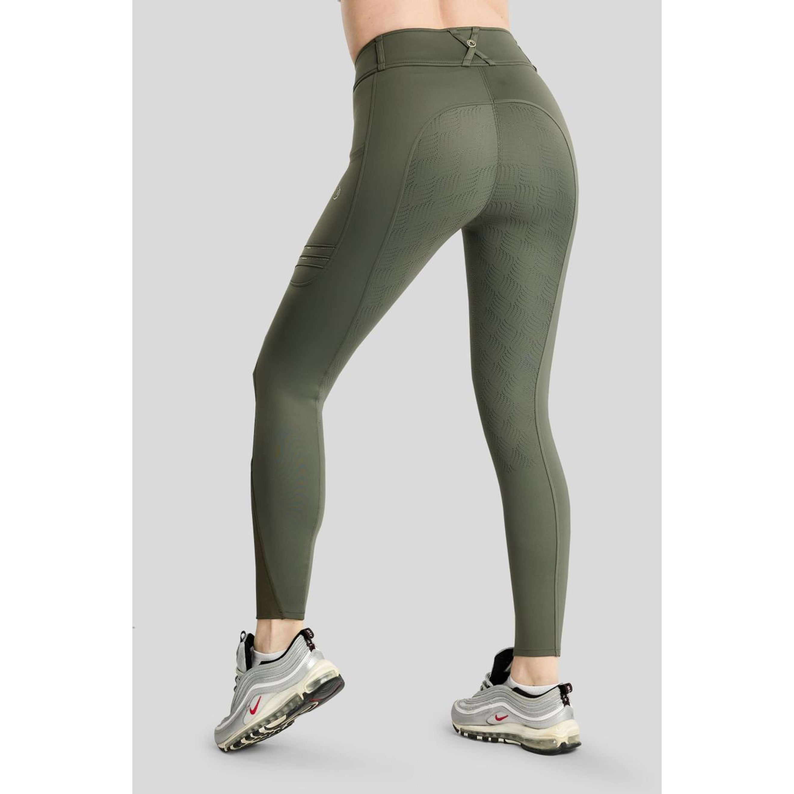 Montar Reitleggings MoWilma Hybrid Pintucks Golden Quartz Crystals Full Grip Forest Green