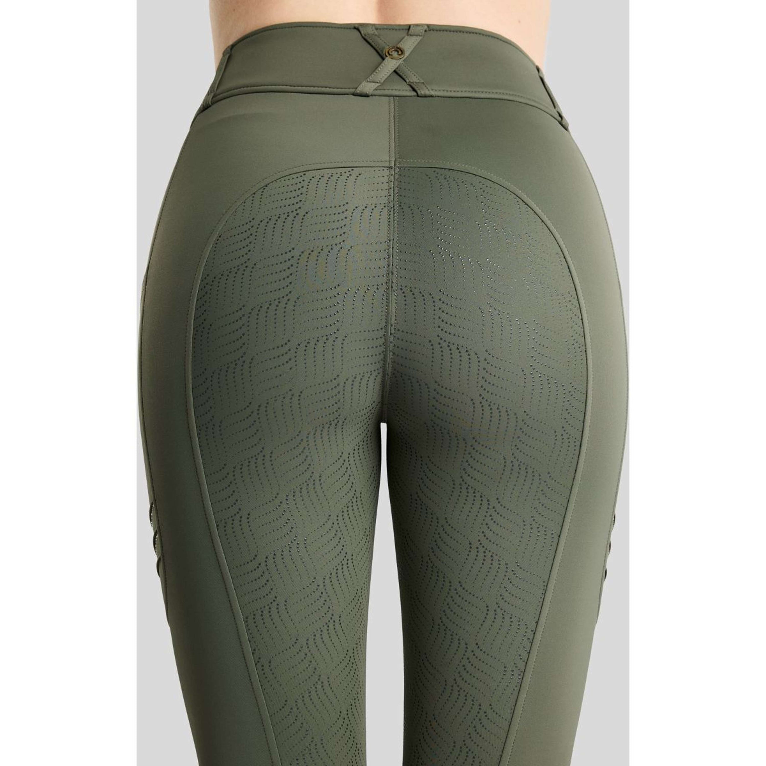 Montar Reitleggings MoWilma Hybrid Pintucks Golden Quartz Crystals Full Grip Forest Green