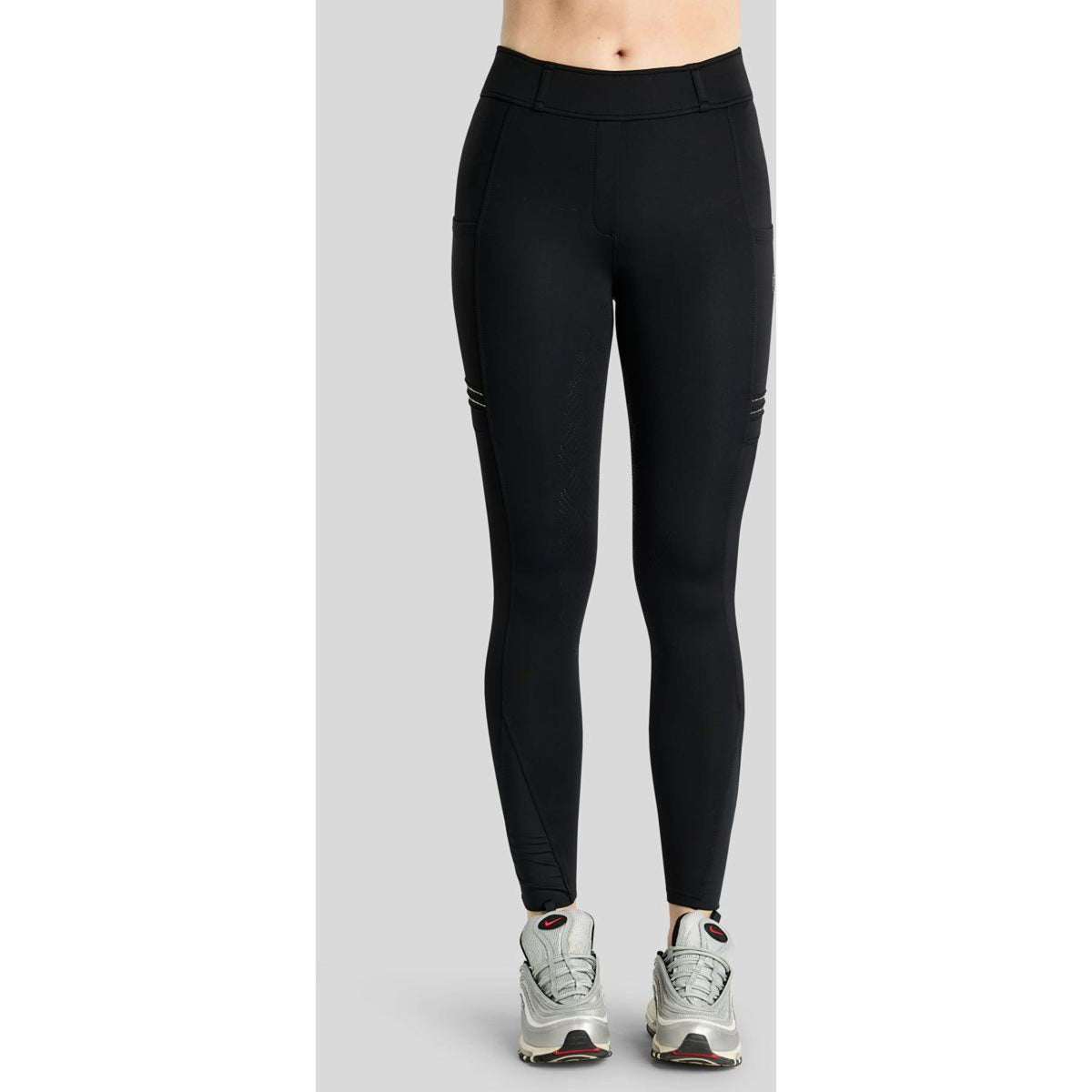 Montar Reitleggings MoWilma Hybrid Pintucks Golden Quartz Crystals Full Grip Schwarz