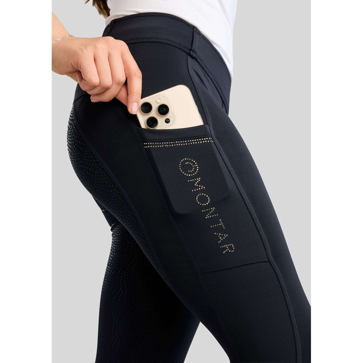 Montar Reitleggings MoEverline Hybrid Golden Quartz Crystals Kids Full Grip Navy