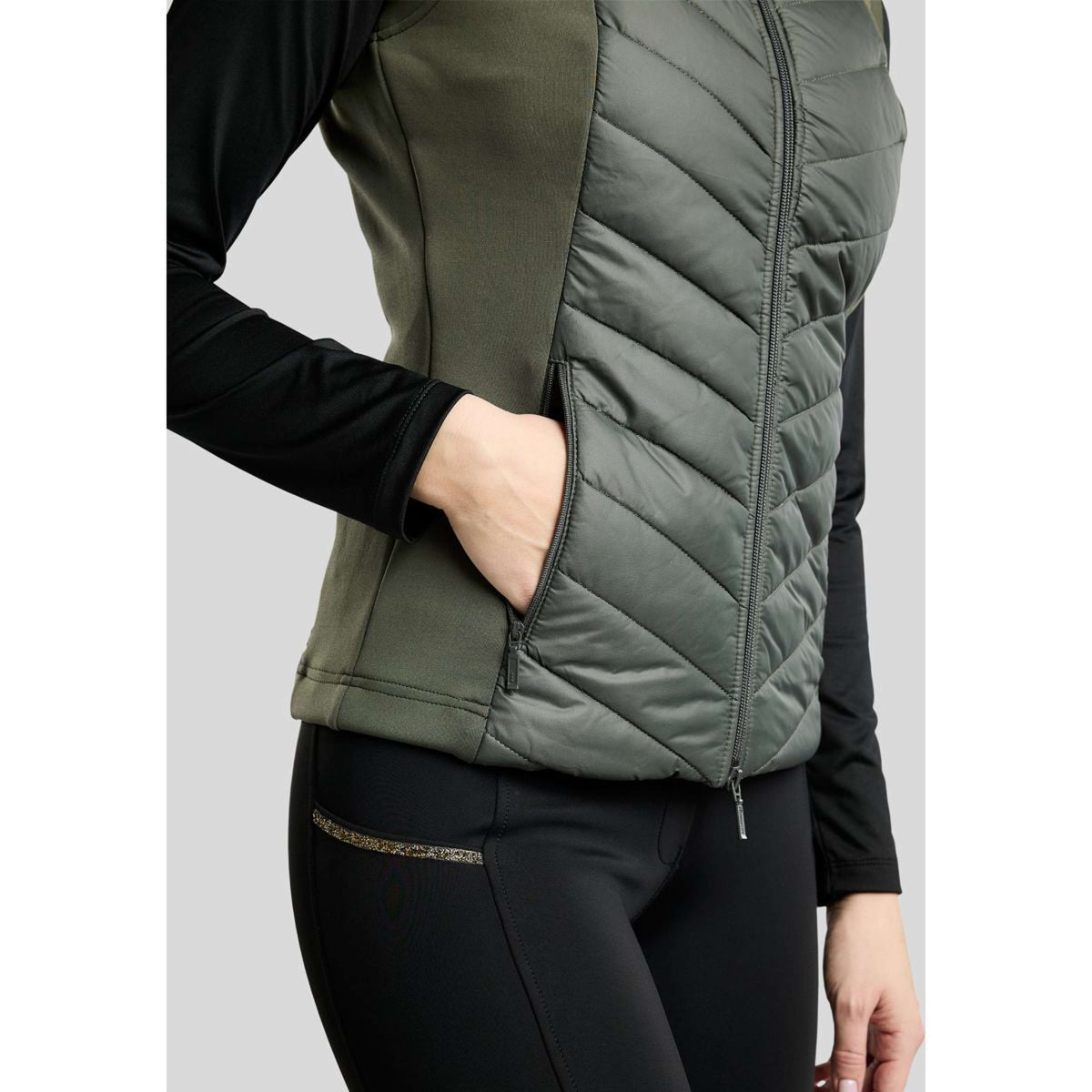 Montar Weste MoEverline Hybrid Detachable Hood Golden Quartz Crystals Forest Green