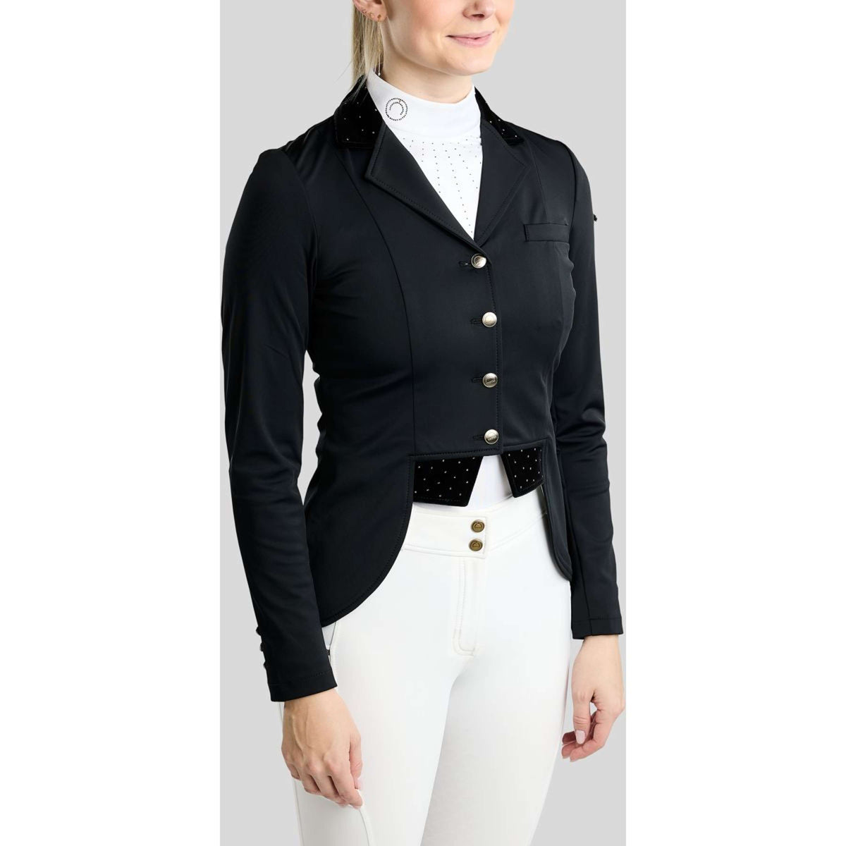Montar Turnierjacket MoValerie Short Velvet Details Golden Quartz Crystals Schwarz