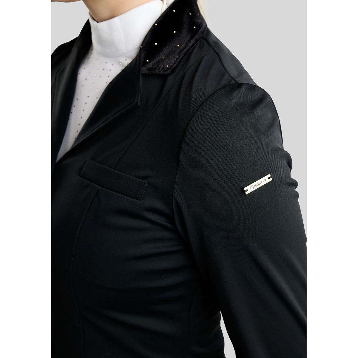 Montar Turnierjacket MoValerie Short Velvet Details Golden Quartz Crystals Schwarz