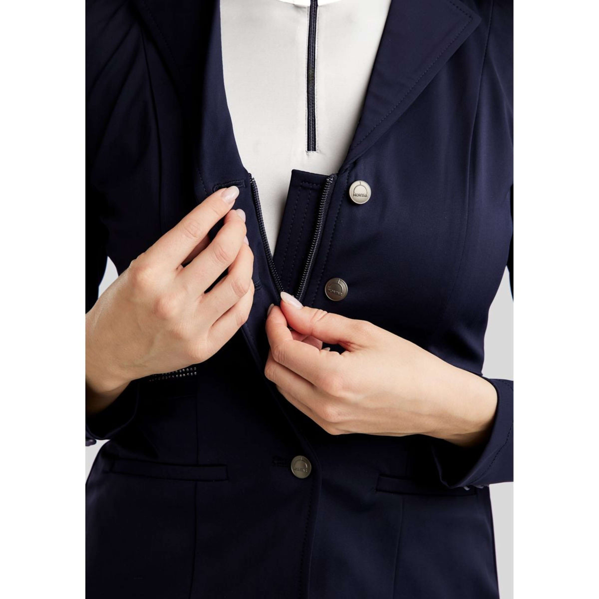 Montar Turnierjacket MoPearl Pintucks Gun Metal Crystals Navy