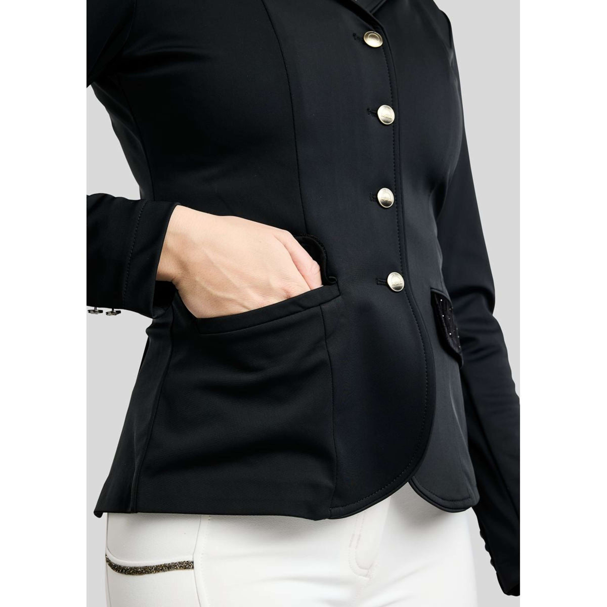 Montar Turnierjacket MoValerie Velvet Details Golden Quartz Crystals Schwarz