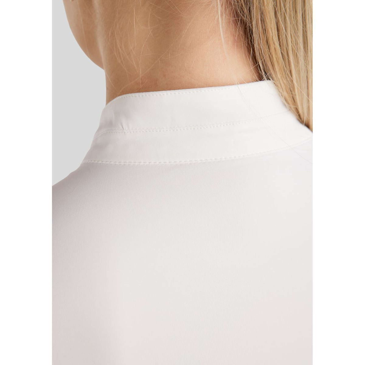 Montar Turniershirt MoPearl Pintucks Gun Metal Crystals Weiß