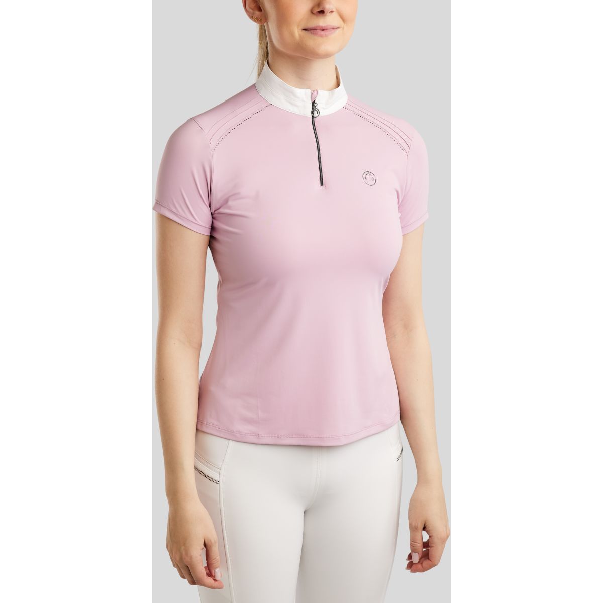 Montar Turniershirt MoPearl Pintucks Gun Metal Crystals Candy Pink