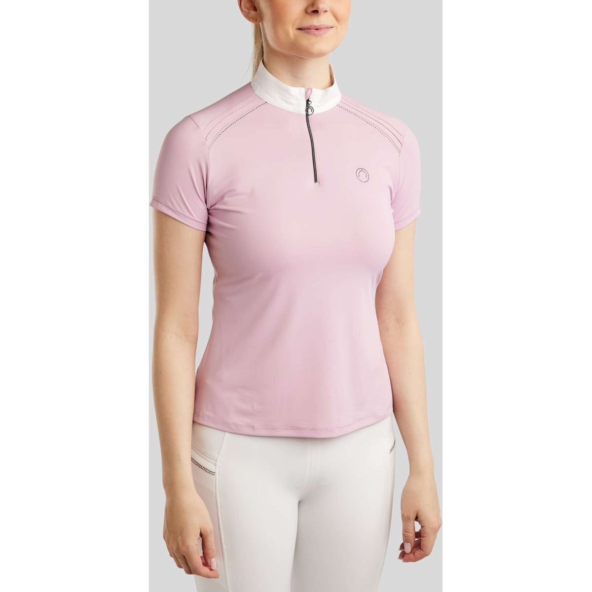 Montar Turniershirt MoPearl Pintucks Gun Metal Crystals Candy Pink