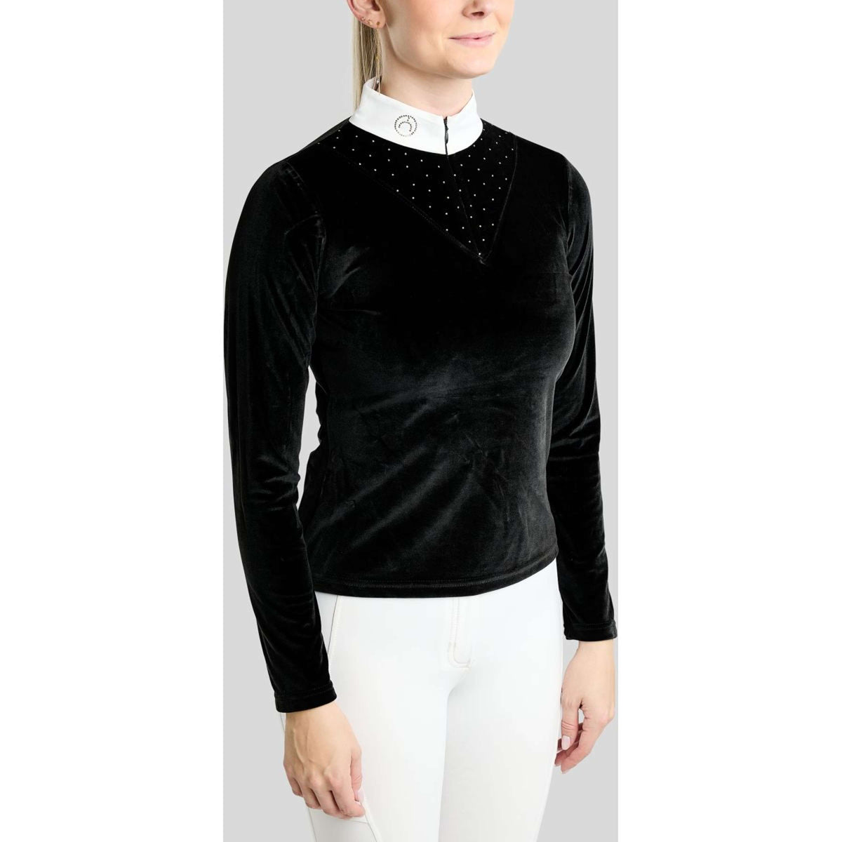 Montar Turniershirt MoValerie Velvet Golden Quartz Crystals Lange Ärmel Schwarz