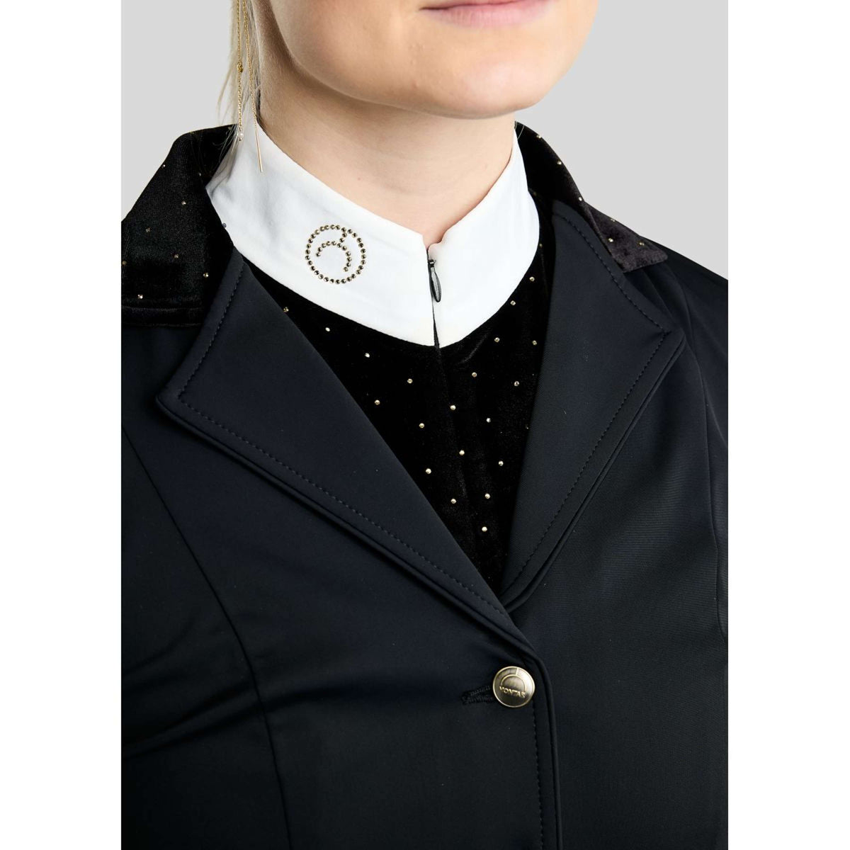 Montar Turniershirt MoValerie Velvet Golden Quartz Crystals Lange Ärmel Schwarz