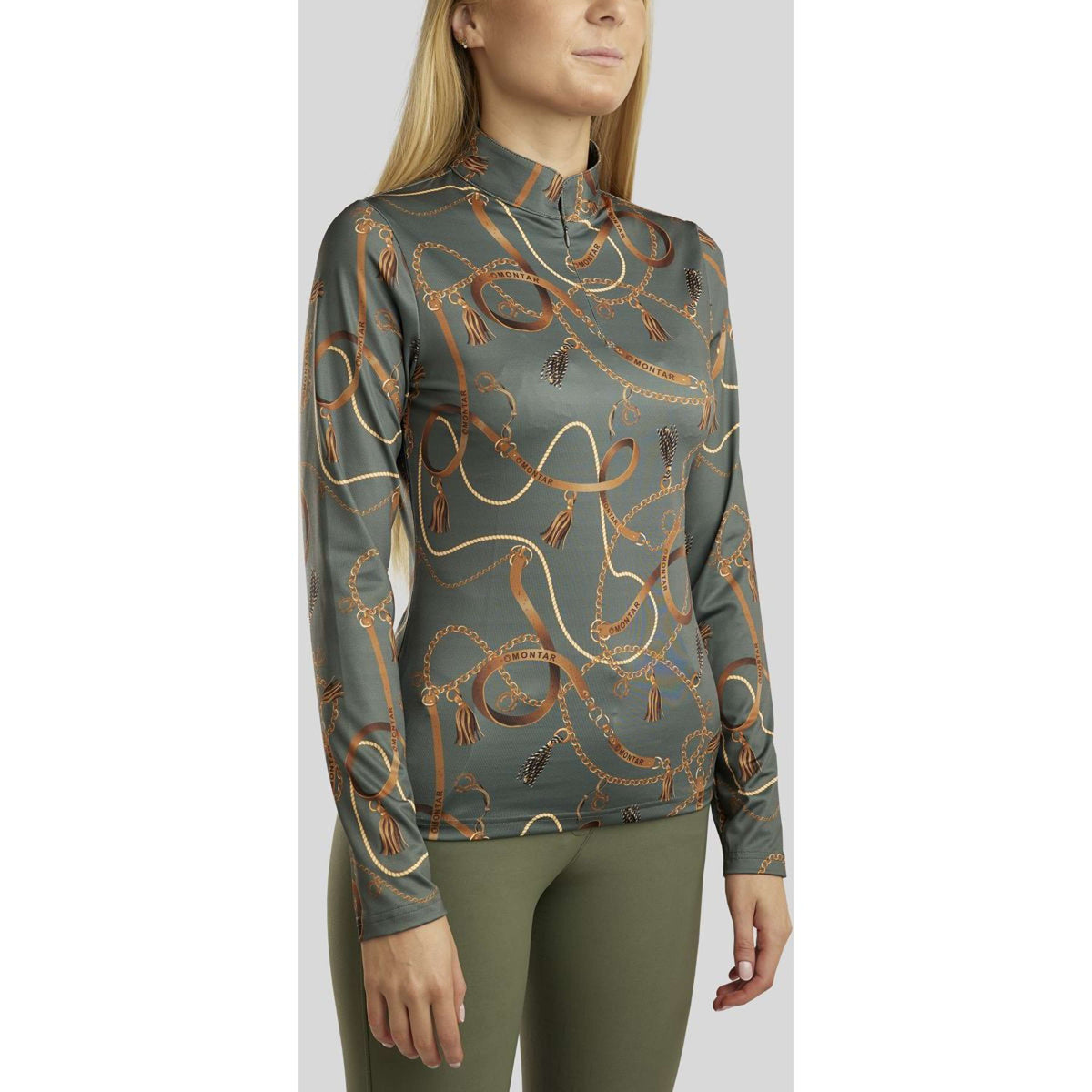 Montar Poloshirt Haily Bridle Print Lange Ärmel Pine Green