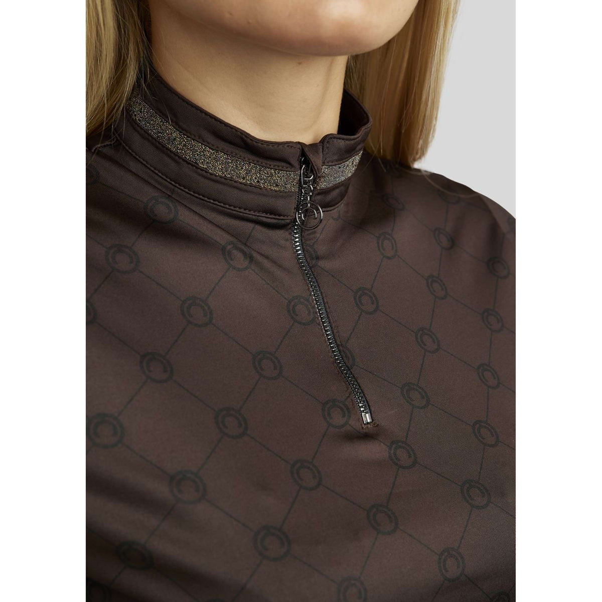 Montar Shirt MoAvina Monogram Caviar Crystal Deco Lange Ärmel Braun