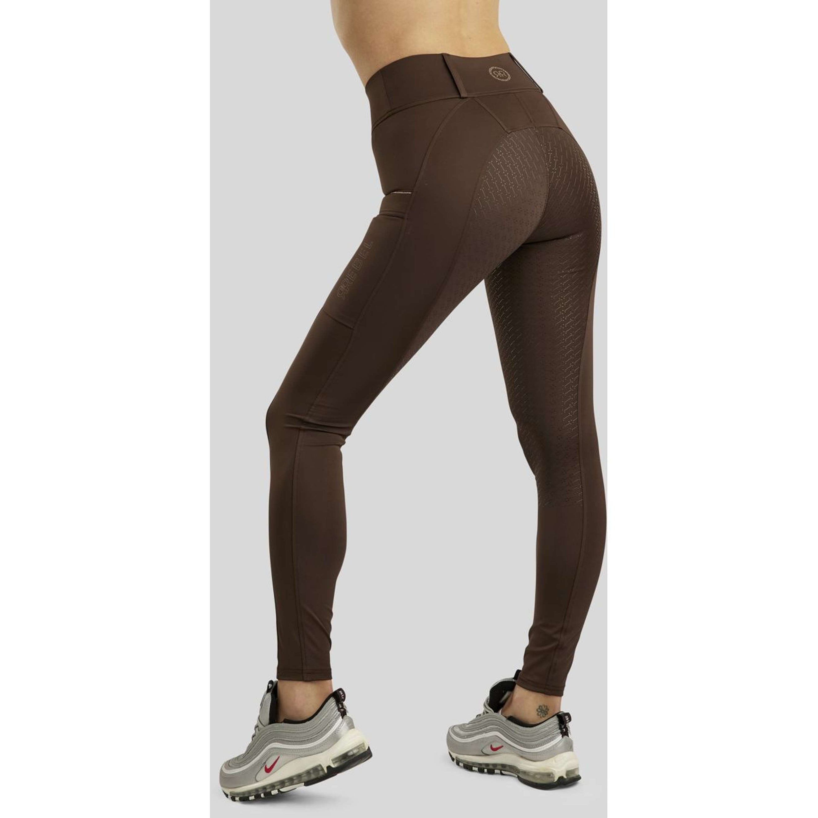 Rebel Reitleggings Beltloops Rosegold Crystals Full Grip Braun