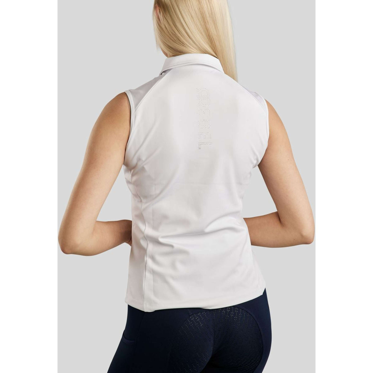 Rebel Ärmeloss Shirt Tone in Tone Crystals Weiß