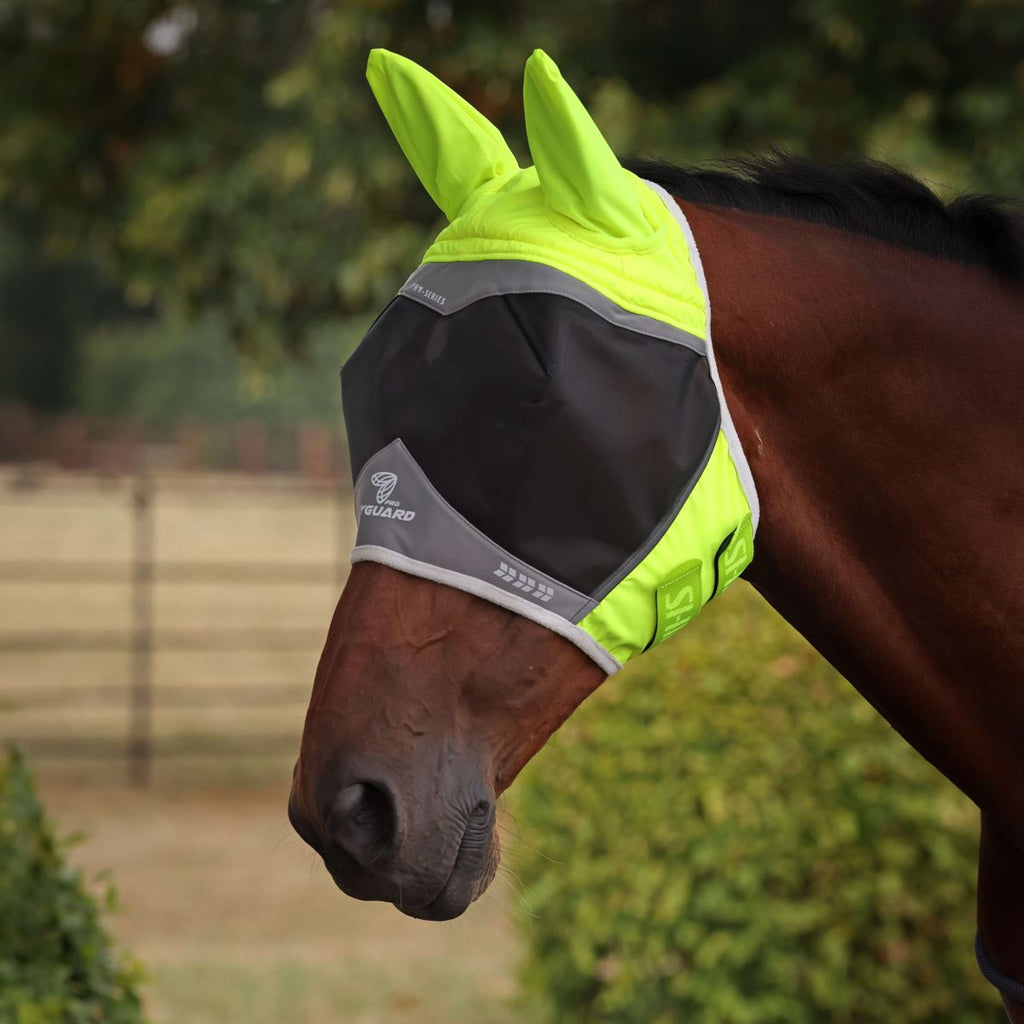 FlyGuard by Shires Fliegenmaske Pro Hi-Viz Fine Mesh mit Ohren Fluo gelb