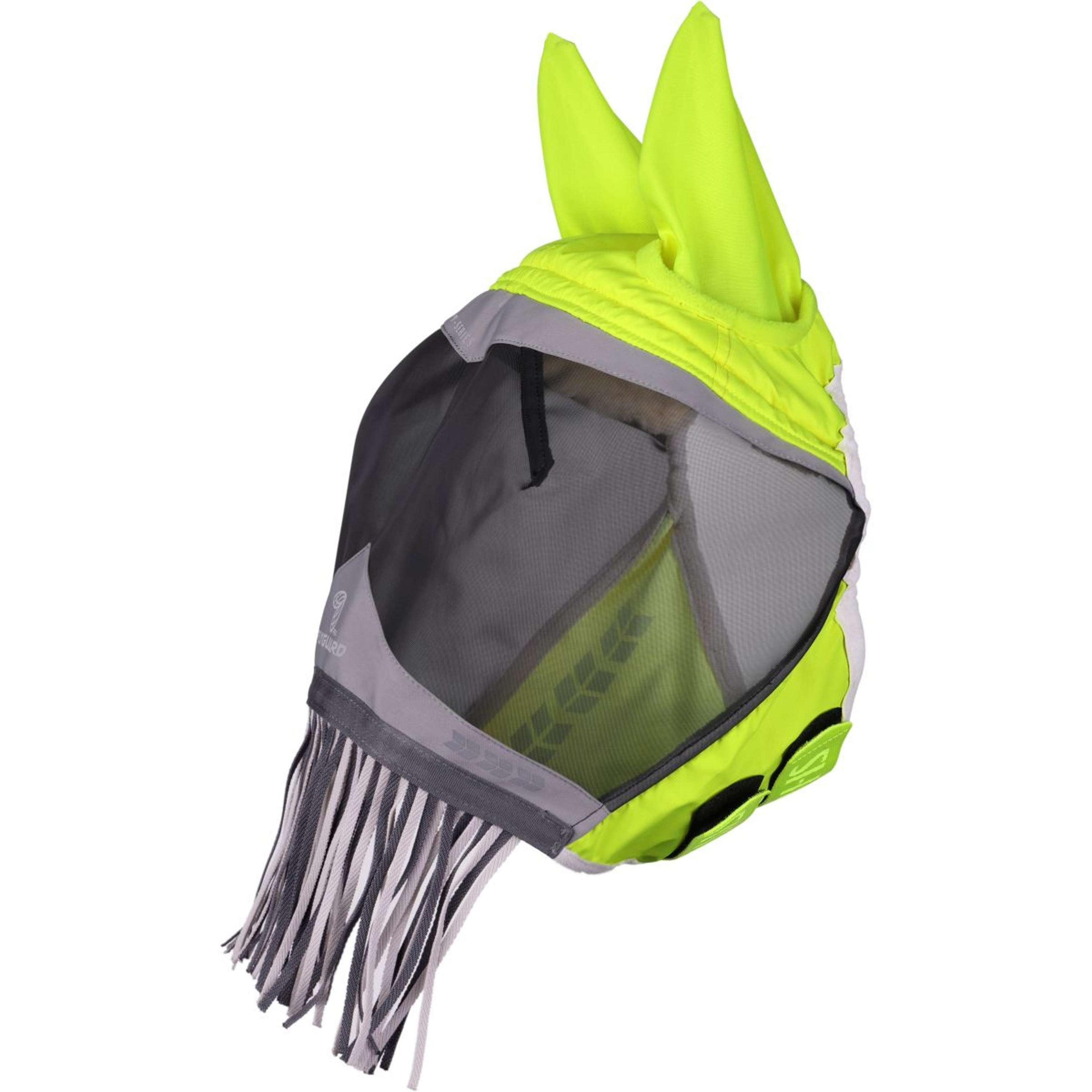 FlyGuard by Shires Fliegenmaske Pro Hi-Viz Fine Mesh mit Ohren und Fransen Fluo gelb