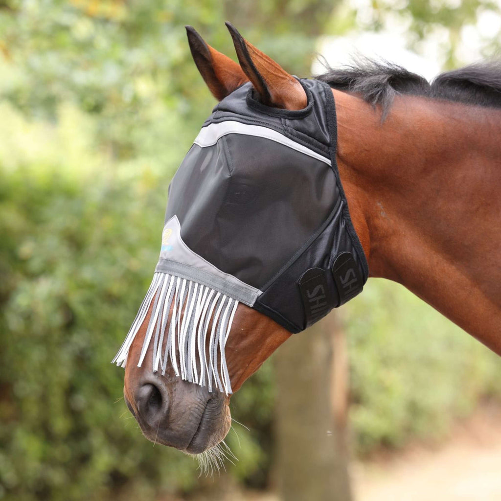 FlyGuard by Shires Fliegenmaske Pro Fine Mesh mit Ohrausschnitt und Nasenfransen Jet