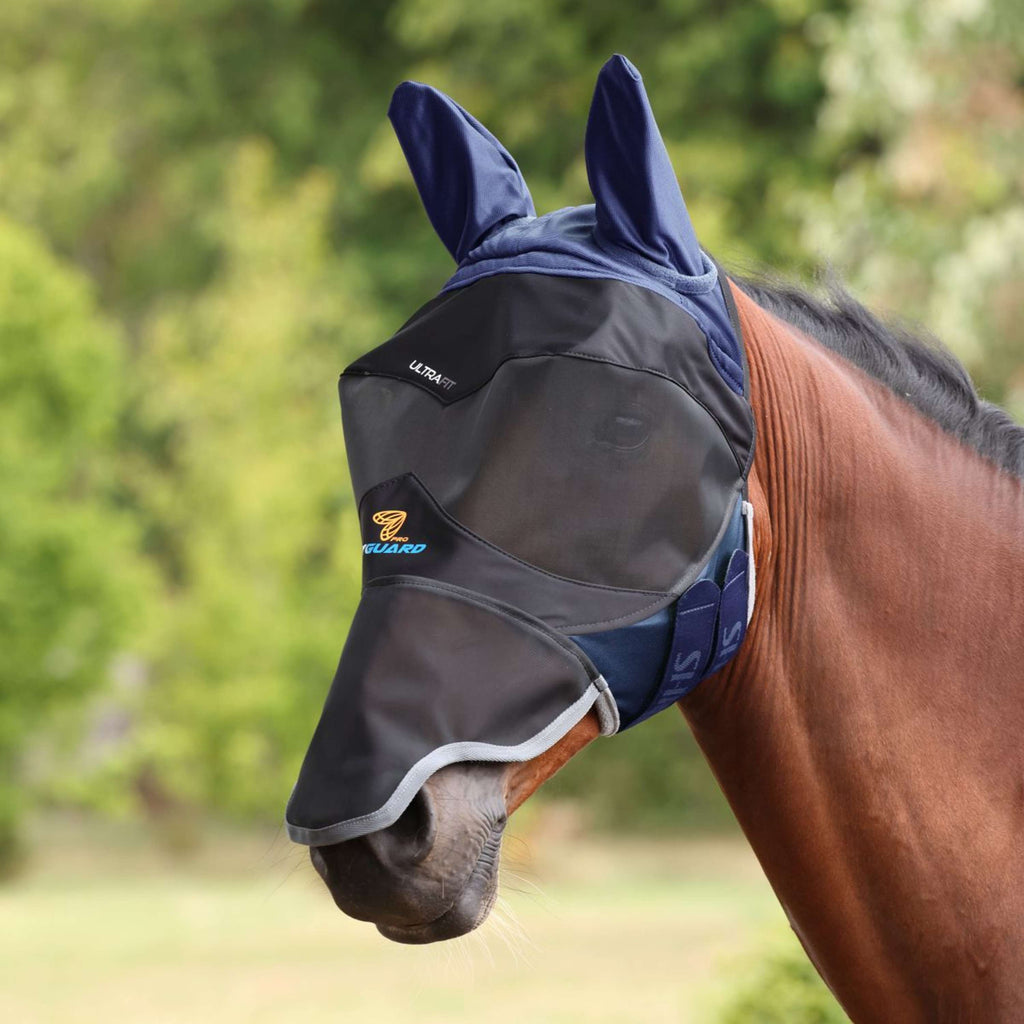 FlyGuard by Shires Fliegenmaske Pro Deluxe mit Ohren und Nase Navy