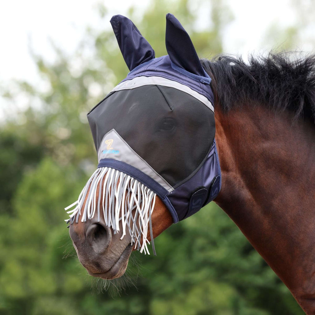 FlyGuard by Shires Fliegenmaske Pro Fine Mesh mit Ohren und Fransen Navy