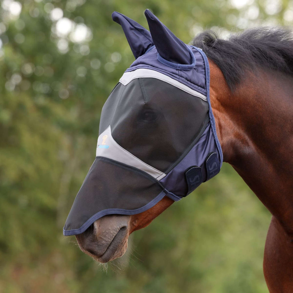 FlyGuard by Shires Fliegenmaske Pro Fine Mesh mit Ohren und Nase Navy