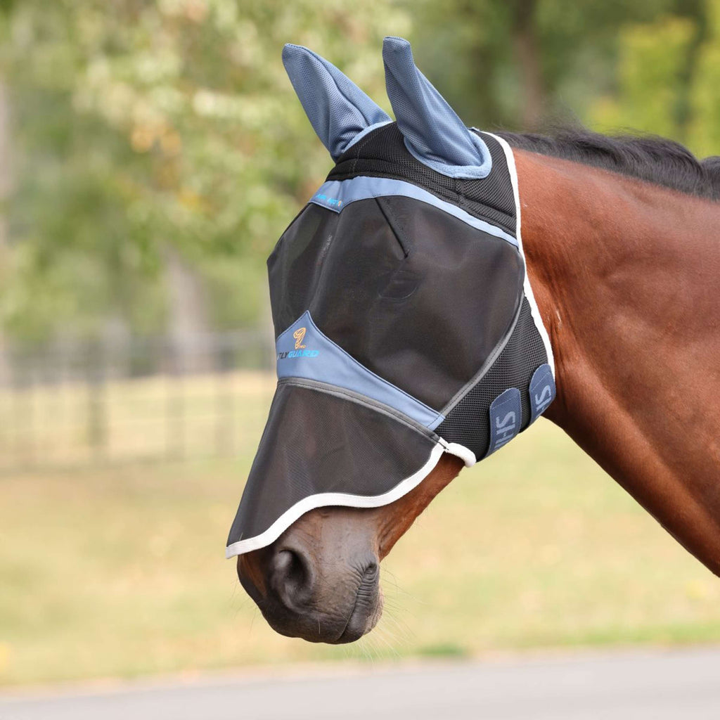 FlyGuard by Shires Fliegenmaske Pro Air Motion mit Ohren und Nase Deep Airforce Blue