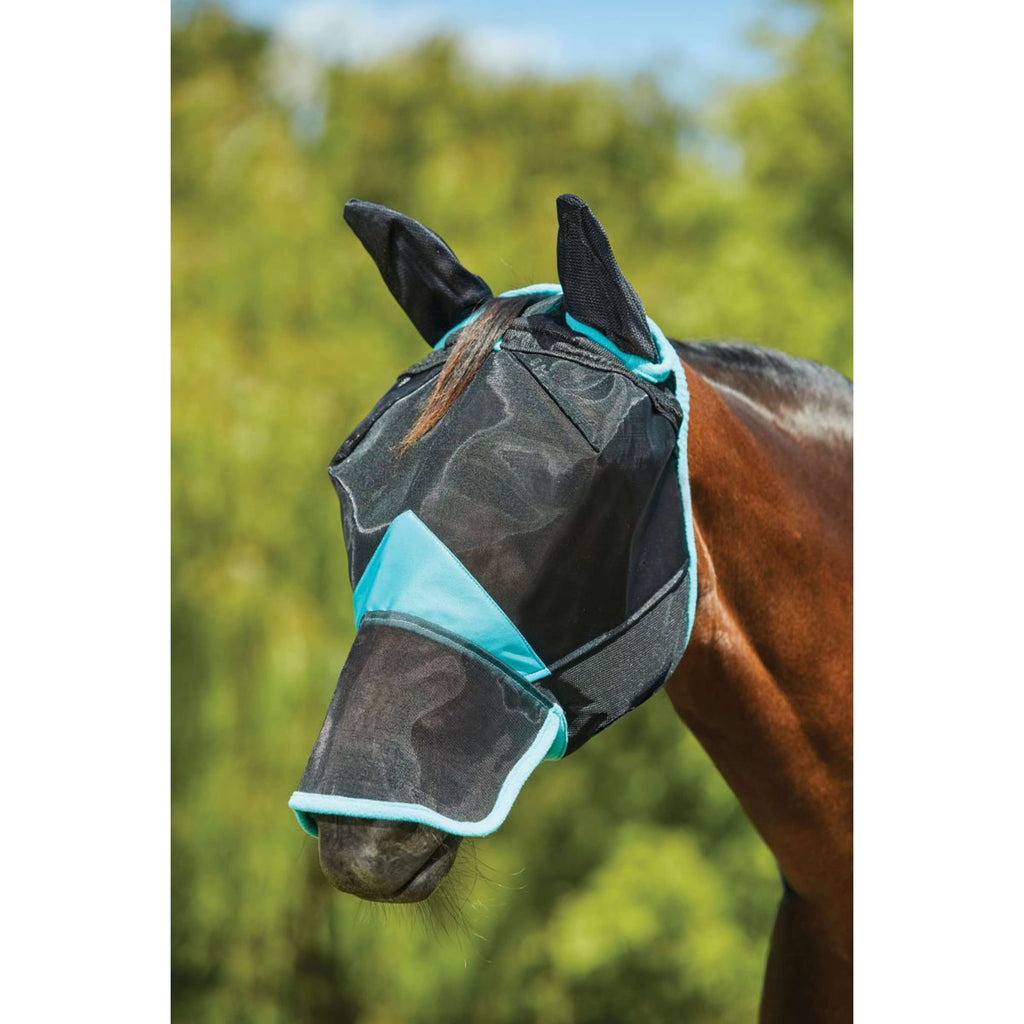 WeatherBeeta Fliegenmaske ComFiTec Deluxe Fine Mesh mit Ohren und Nase Schwarz/Türkis