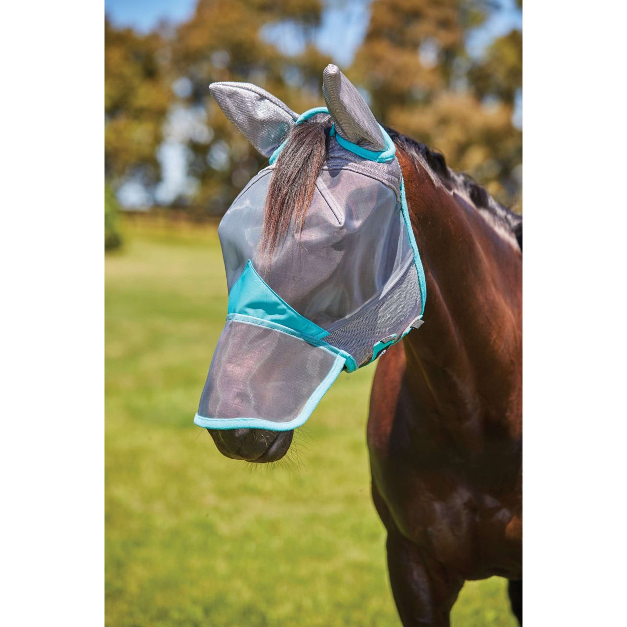 WeatherBeeta Fliegenmaske ComFiTec Deluxe Fine Mesh mit Ohren und Nase Grau/Turquoise WeatherBeeta Fliegenmaske ComFiTec Deluxe Fine Mesh mit Ohren und Nase Grau/Turquoise