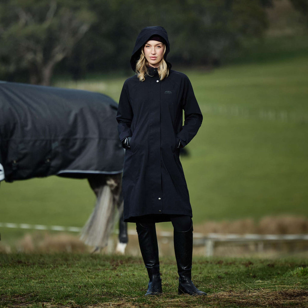 WeatherBeeta Lange Jacke Windbreaker Reflective Longline Schwarz