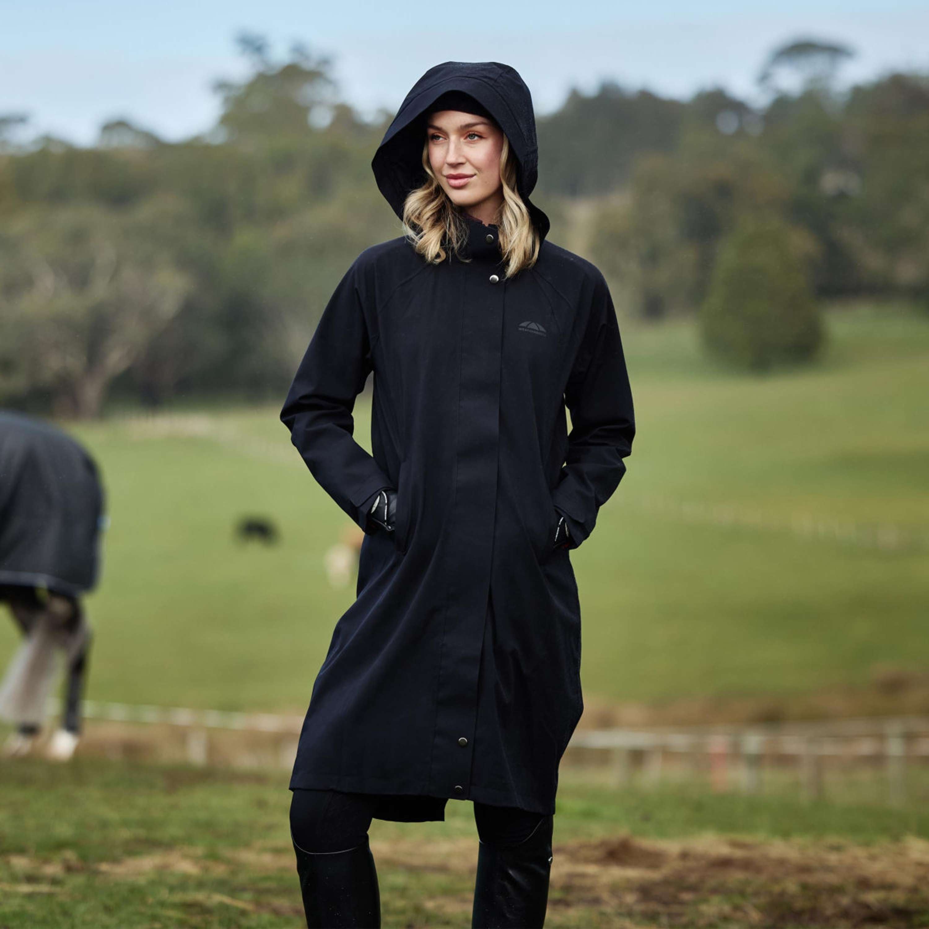 WeatherBeeta Lange Jacke Windbreaker Reflective Longline Schwarz