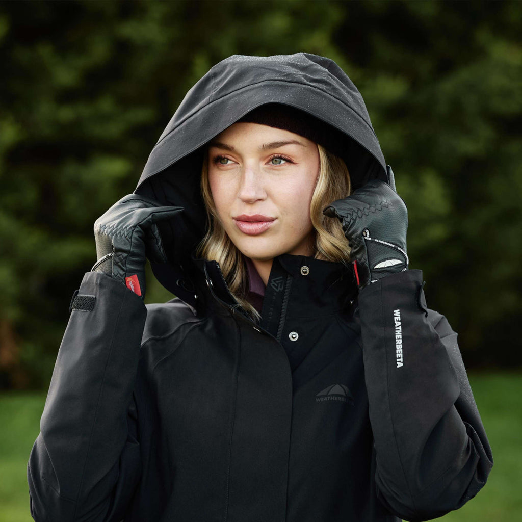 WeatherBeeta Lange Jacke Windbreaker Reflective Longline Schwarz