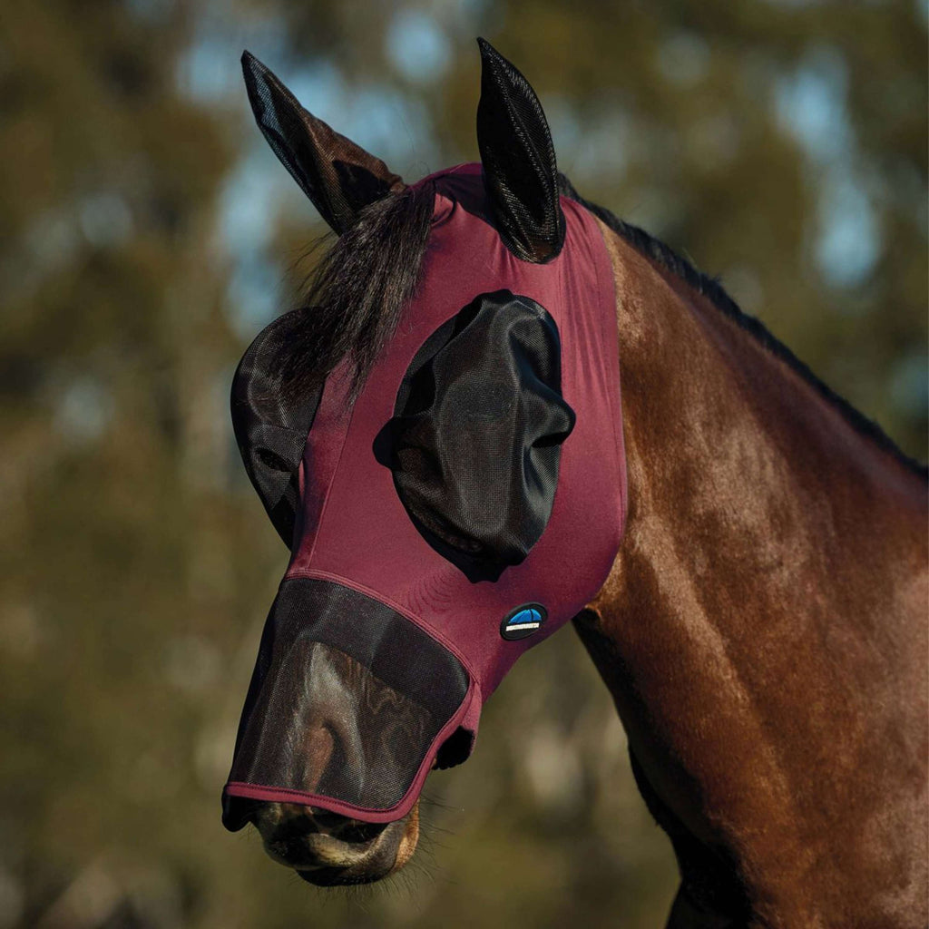 WeatherBeeta Fliegenmaske ComFiTec Luxe Stretch mit Ohren und Nase Burgundy/schwarz