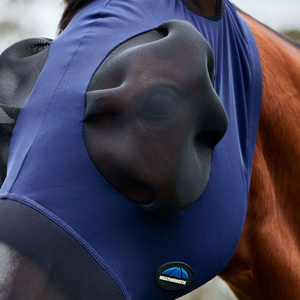 WeatherBeeta Fliegenmaske ComFiTec Luxe Stretch mit Ohren und Nase Navy/Schwarz