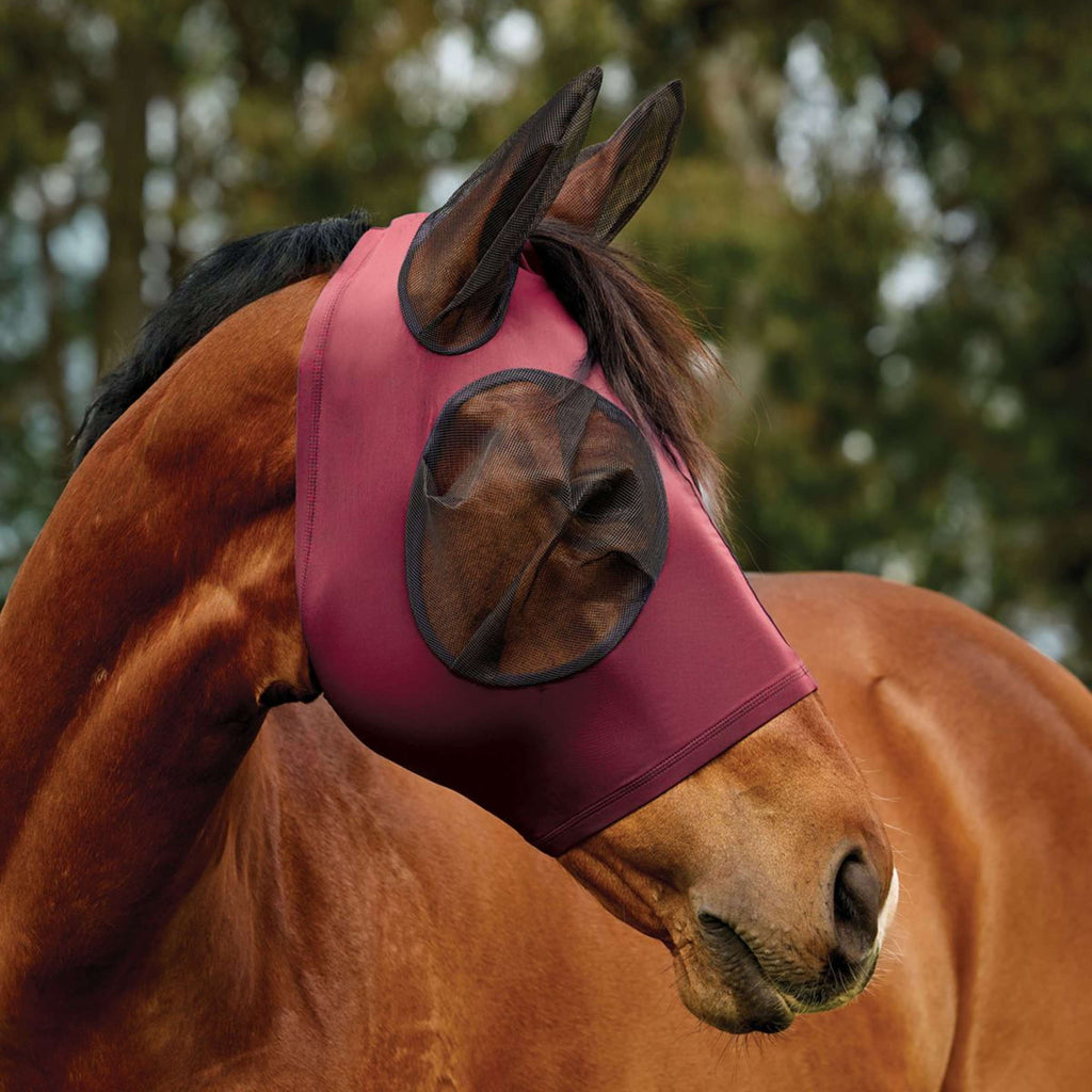 WeatherBeeta Fliegenmaske ComFiTec Deluxe Stretch mit Ohren Burgundy/schwarz